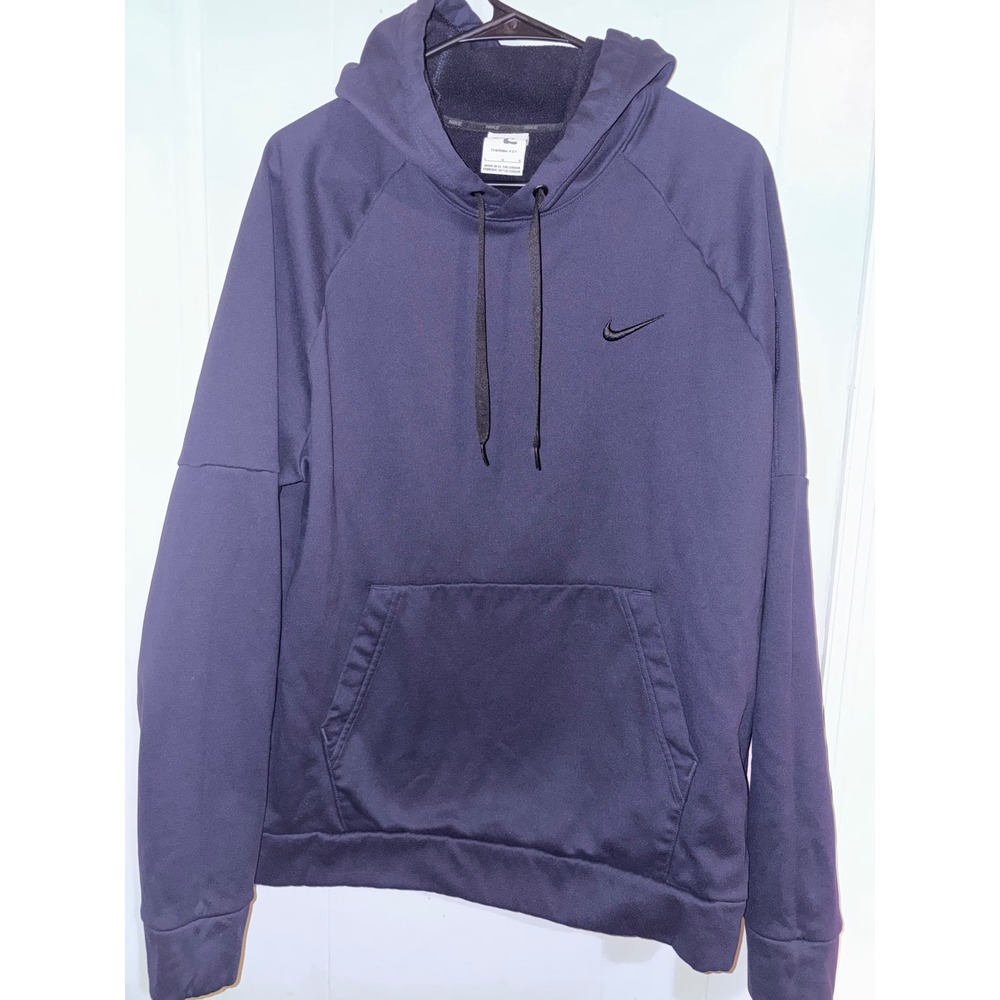 Nike Therma-FIT Hoodie Mens Large Navy Blue Pullover Sweatshirt Sleeve Pocket